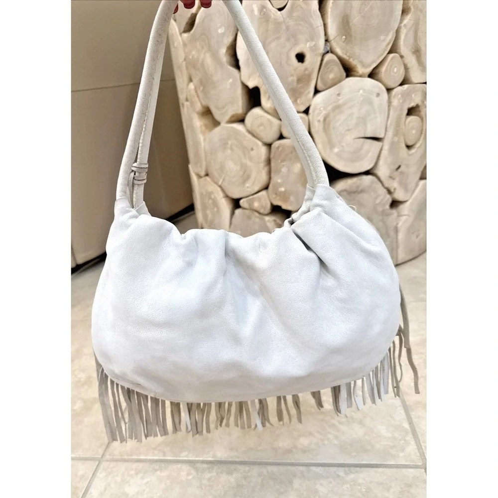 Roberta Gandolfi Handbag Italy Leather White Fringe Shoulder Bag Western Boho